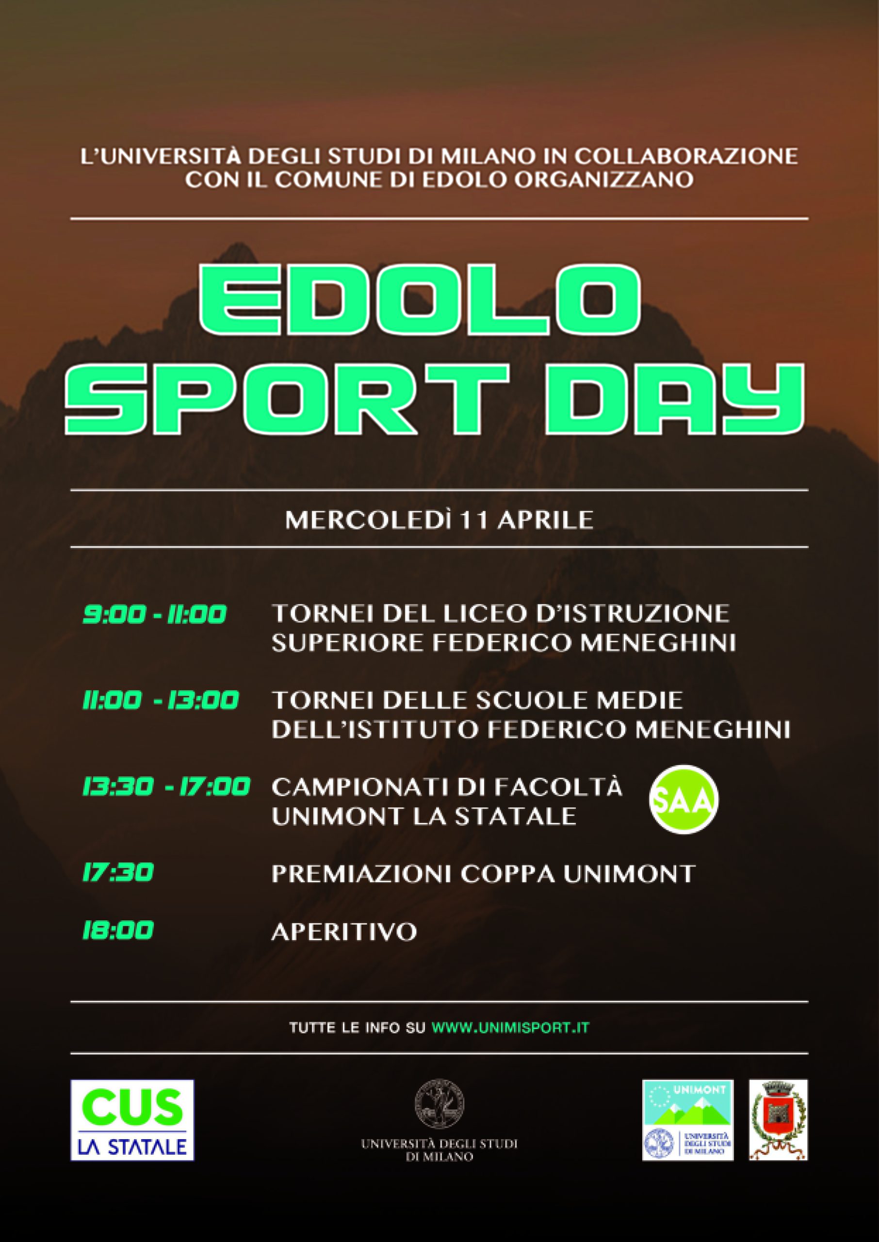 EDOLO SPORT DAY – L’11 APRILE LO SPORT FA TAPPA IN MONTAGNA